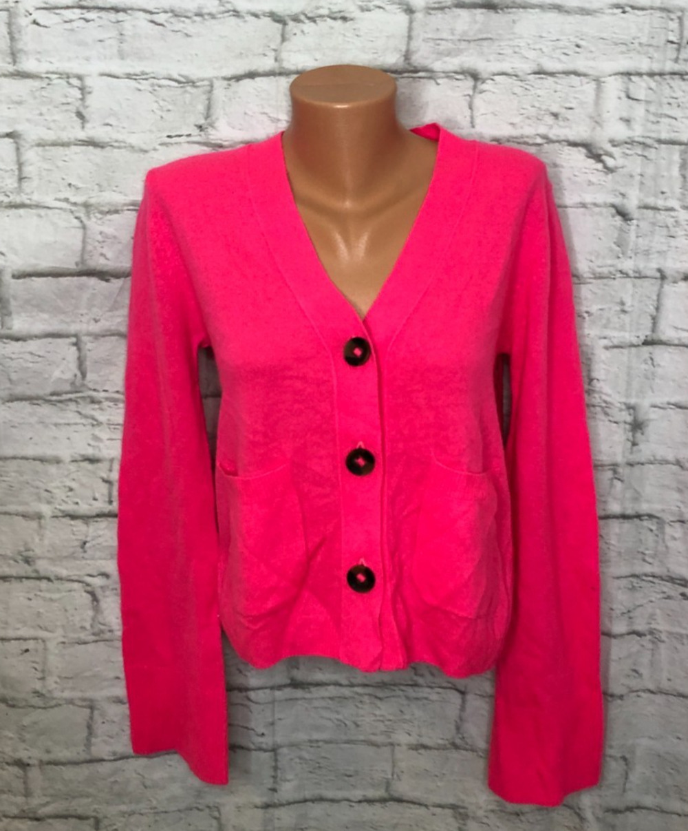 Brodie Pink Cardigan 100% Cashmere Crochet Back Ladies XS